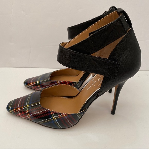 NWOB Jessica Simpson Patent Leather Striped Ankle Strap Heels - Size 8 1/2 - Picture 2 of 8